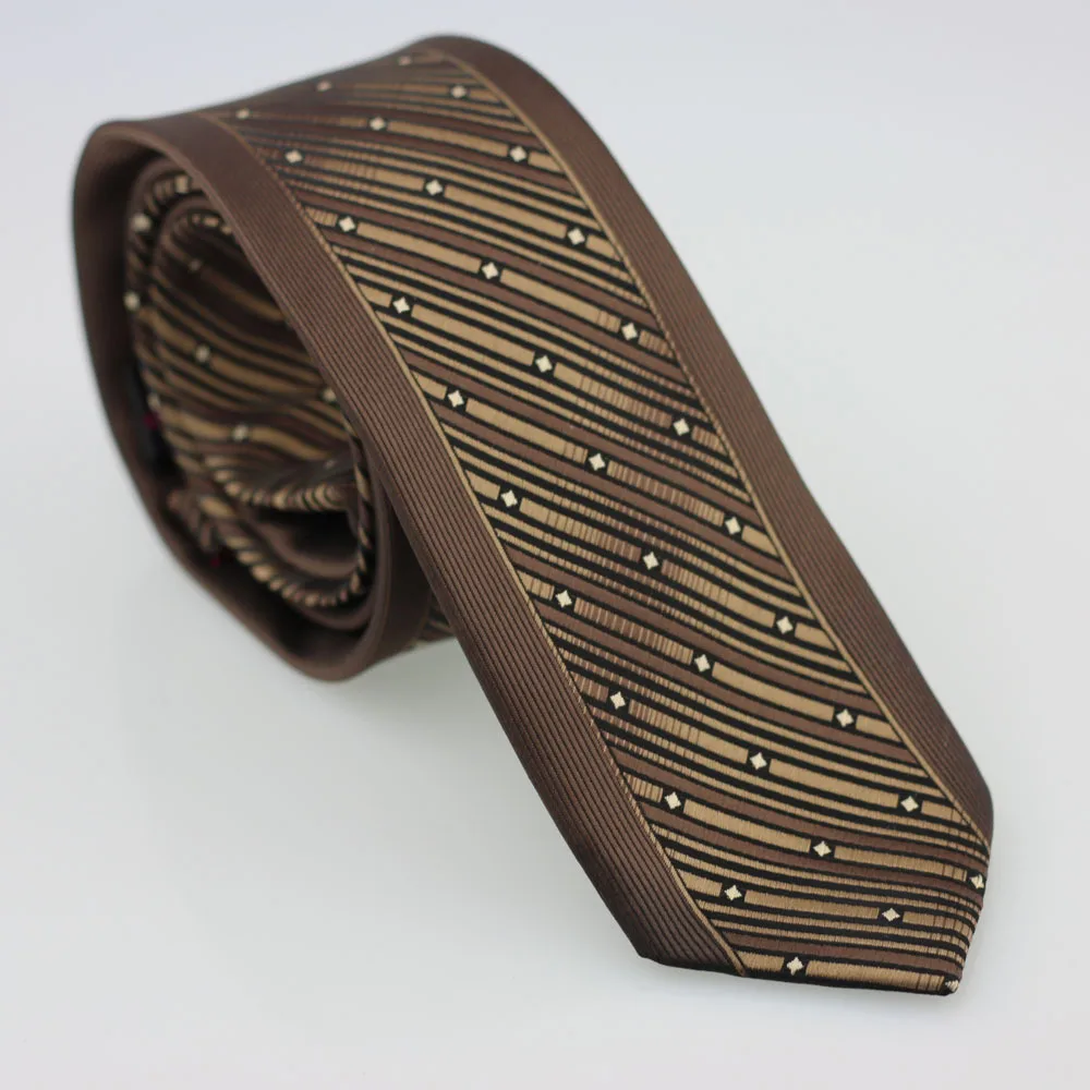 Yibei Coachella галстук коричневый Галстуки для Для мужчин с граничит черный Диагональ Полосатый бежевый плед тощие corbatas 6 см микрофибры галстук