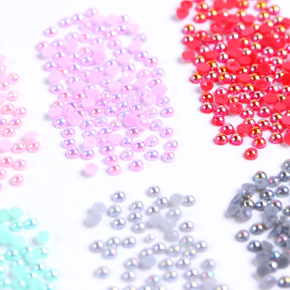 1 Wheel 2mm Colorful Pearls Rhinestones 3D Half Round Glitter Nail Art Decoration Beads Flatback Gems Jewelry DIY Manicure LA969 (6)