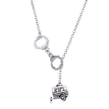 

Skyrim Fashion Ambulance Car Pendant Necklace Link Chain Handcuffs Knot Choker Punk Style For Female Gift