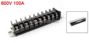 

600V 100A Two 2 Dual Rows 10 Positions Screw Barrier Terminal Block Strip Wire Connector