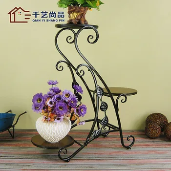 

European style balcony wood floor stand black metal iron multi room hanging orchids shelf special offer