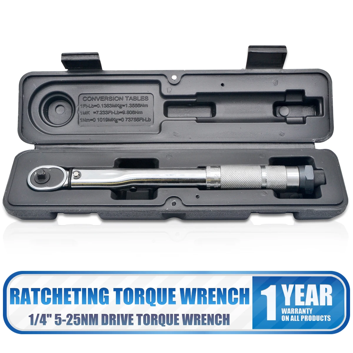

1/4'' 5-25Nm Drive Torque Wrench Low Range Calibrated Certificate Ratchet Wrench Repair Spanner Key Hand Tools Bikes
