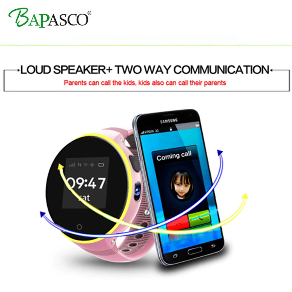 

BAPASCO GPS Children Smart Watch for Kids Touch Screen Smartwatch Real time Chat Global Tracking SOS Call Clearer Louder Voice