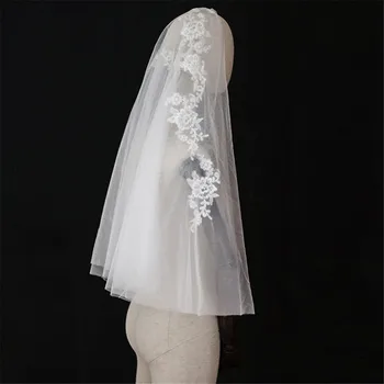

Short Wedding Veils 2 Layers Bridal Veils for Bride Appliques With comb Tulle Ivory White Veil velos de novia 2019 Voile Mariage