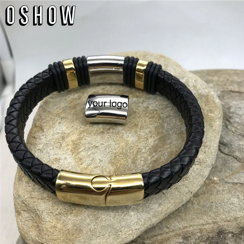 

Custom Stainless Steel Charm Leather Bracelet Beads Free Engrave 50pcs/lot