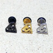 Модные женские туфли Для мужчин панк серьги с изображением Супермена цвет серебристый, золотой черный из нержавеющей стали с геометрическим Треугольники Гвоздик-Супермен Серьги