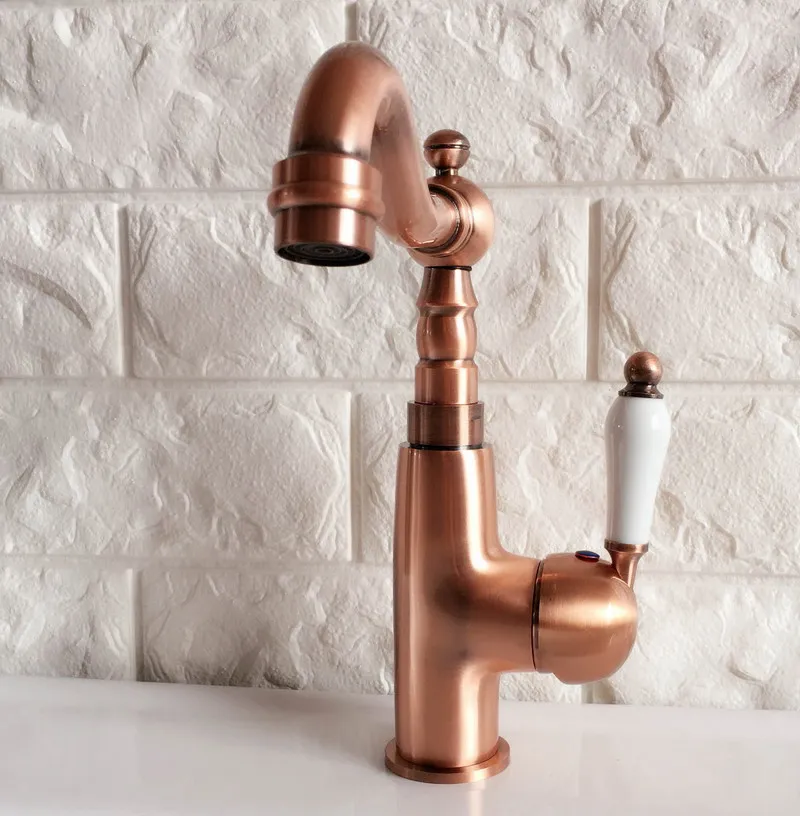 Swivel Spout Water Tap Antique Red Copper Single Handle Single Hole Kitchen Sink & Bathroom Faucet Basin Mixer Tap anf409