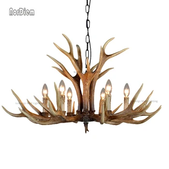 

Europe 6 Heads Brown E14 Deer Horn Antler Pendant Lamp Vintage Mediterranean Resin Antler Candle Lamp Decor Suspension Luminaire