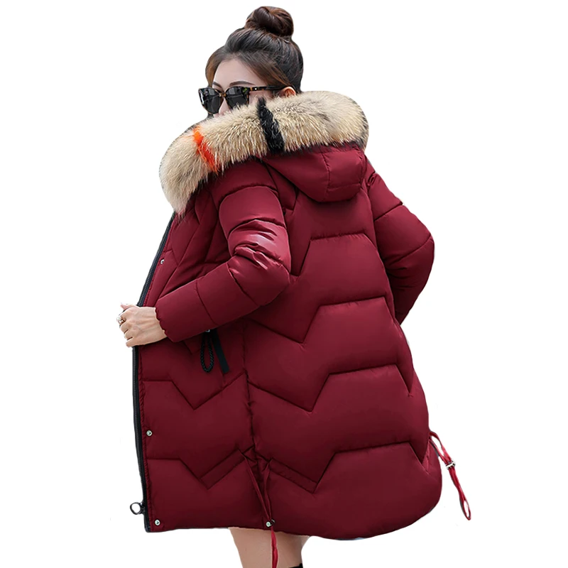 

High Quality 2019 Winter Jacket Women With Fur Hooded Long Female Coat Cotton Padded Outwear Warm Thicken Womens Parka