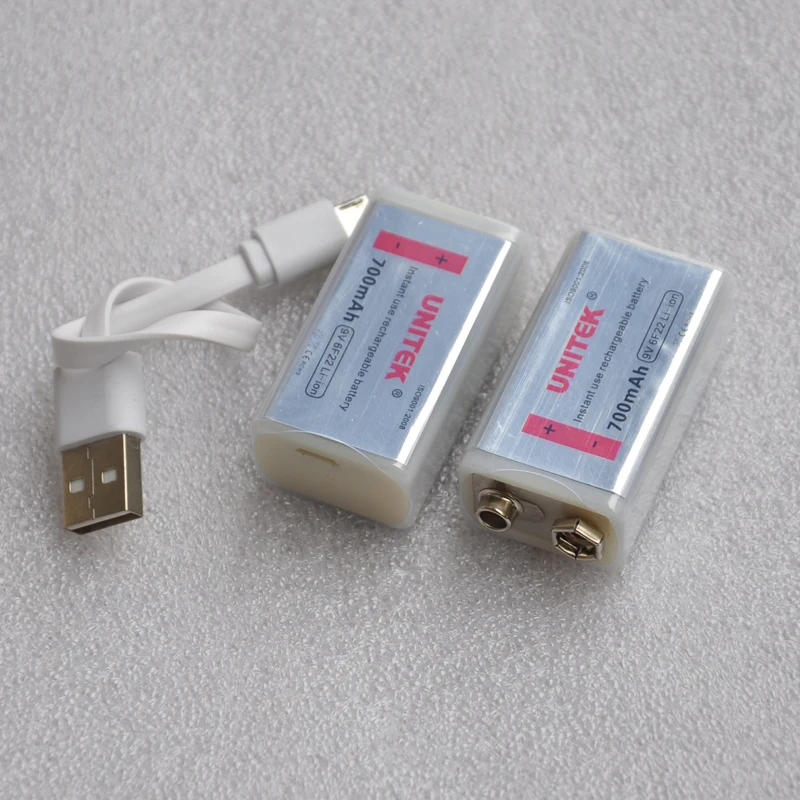 1PCS 9V rechargeable battery 700mAh 6F22 USB Prismatic lithium ion cell