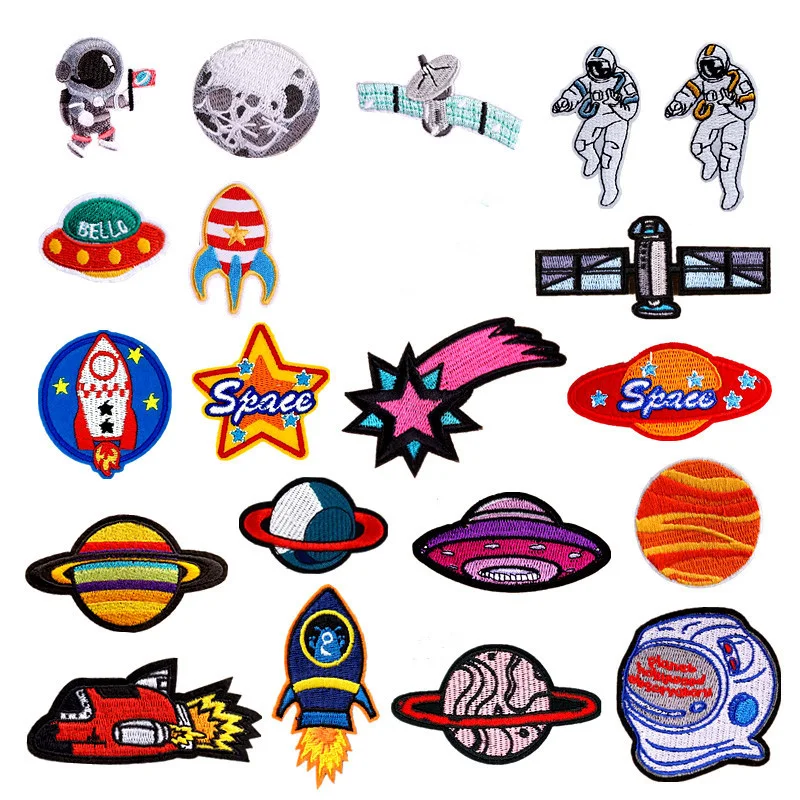 

Astronaut Patches for Clothes DIY Stripes Iron on Planet Appliques Rocket Clothing Stickers UFO Spaceship Embroidery Badges @E