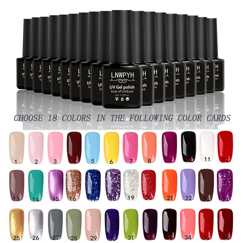 Beste 18 fles LOT Nagellak Nagellak Gel polish uv Kleur Vernis Semi Permanente Gel Manicure Primer Top Jas glitter Nail Art