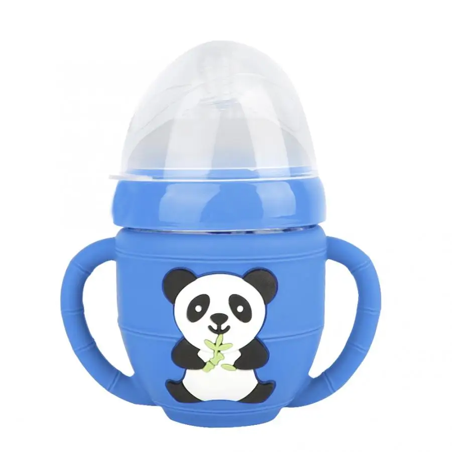 Детская стеклянная бутылка для молока без бисфенола, для новорожденных, широкая горловина, анти-взрыв, бутылка для воды, мультяшная панда, бутылочки для кормления детей - Цвет: Blue 150ml