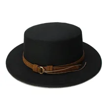 LUCKYLIANJI, gorra con visera ancha de lana de 100% Vintage para hombres y mujeres, Pie de cerdo, Porkpie, sombrero Bowler, banda de cuero para café (57 cm/ajustado)