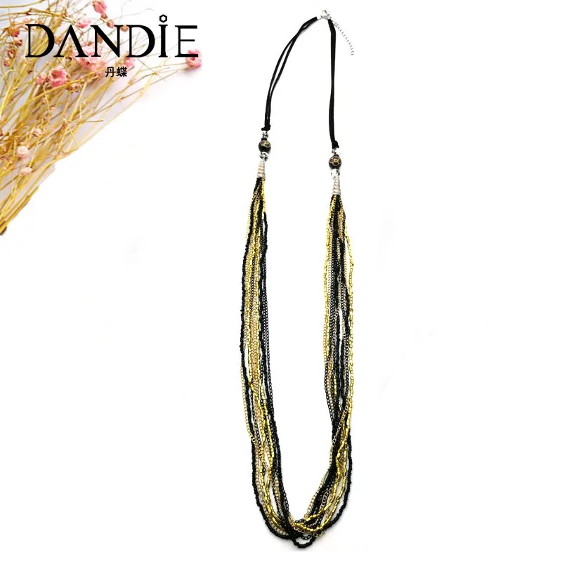 

Dandie seed bead long necklace with printed ceramic bead and multicolor chain and bead design