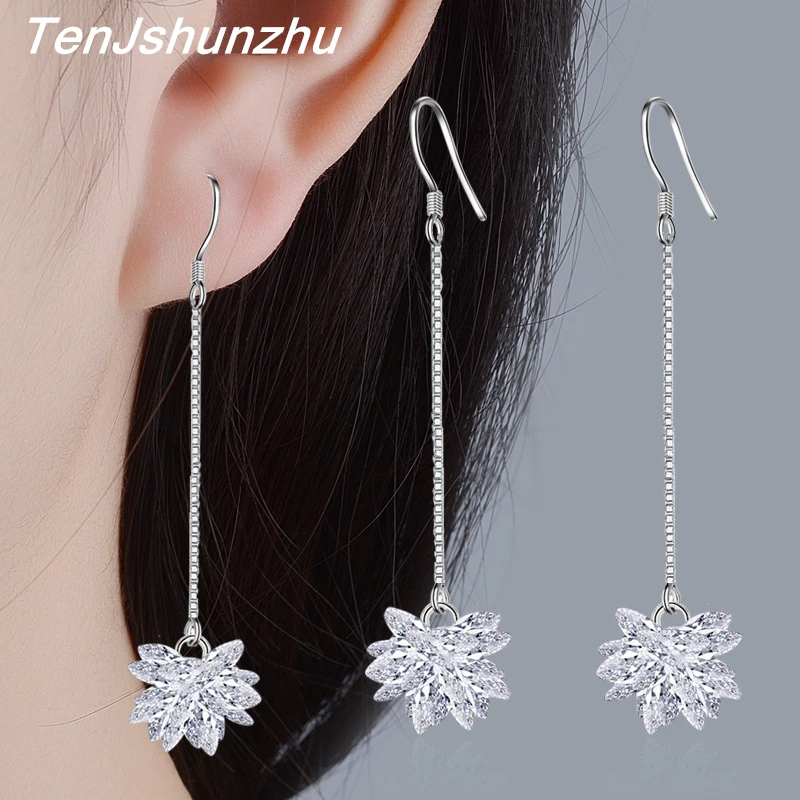 

Earrings For Women Ice Flower CZ Earring with Stone boucles d'oreilles Drop Snowflake Earrings Long Women Jewelry eh473