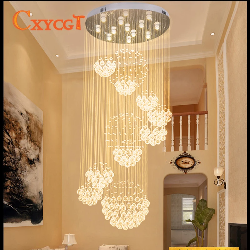 

LED Modern Double Staircase Crystal Chandelier Fixture For Living Room Decoration Suspended Lighting AC 90-260V