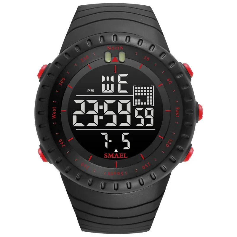 SMAEL Топ люксовый бренд цифровые часы мужские часы militar армейский зеленый черный 1237 Водонепроницаемый светодиодный спортивный relogio masculino цифровой - Цвет: Black Red