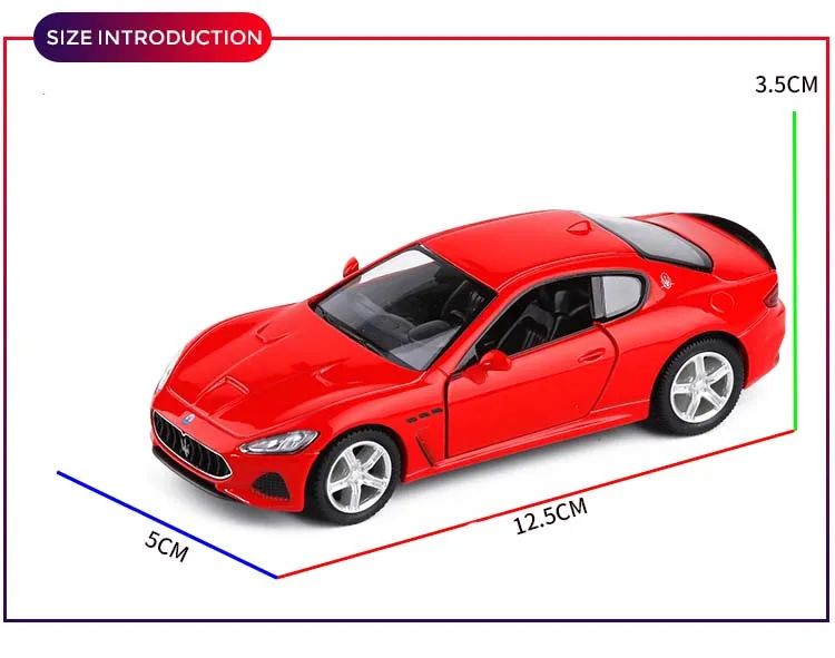 1:36 Масштаб Maserati GT спортивный автомобиль литой под давлением модель автомобиля игрушка с вытягиванием назад синий красный для детей Коллекция подарков на день рождения