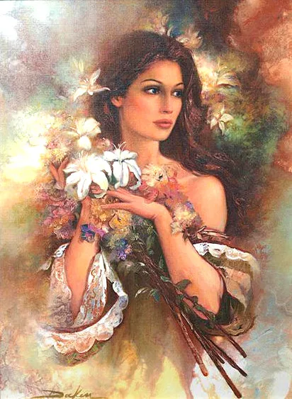 

Beauty girl Lily flower Needlework,embroidery,DIY DMC Cross stitch, Pattern 14CT white canvas counted Cross-Stitching home decor