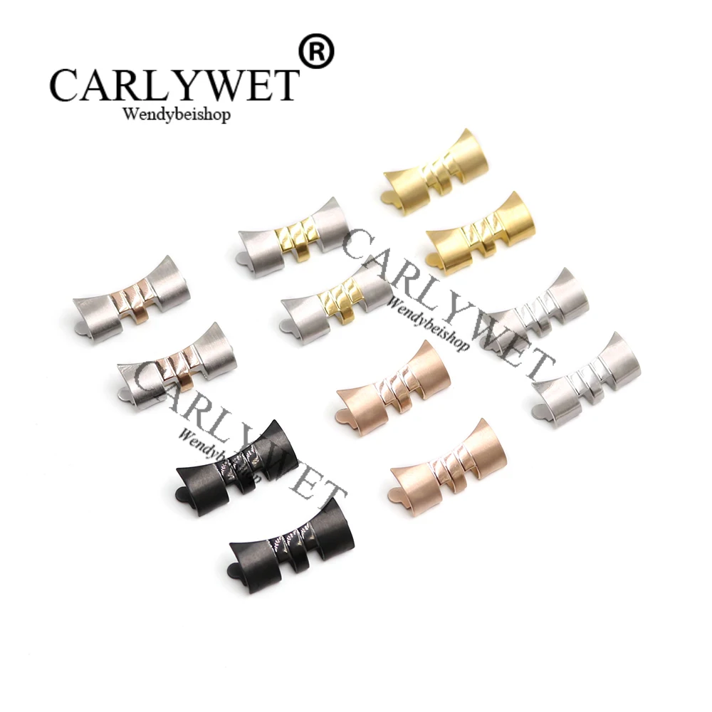 CARLYWET 13 17 19 20 22 мм Серебряный браслет для часов из нержавеющей стали, полированный Середина, загнутые концы, 2 шт., ремешок для часов, часы для часов