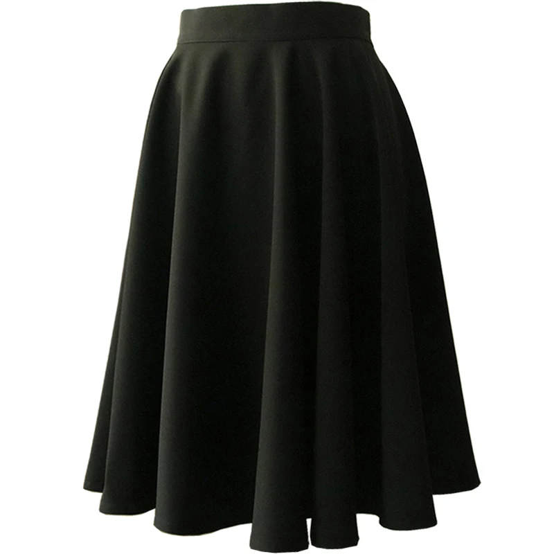 plus size 3XL High Waist Pleated autumn Elegant Skirt Black White Knee