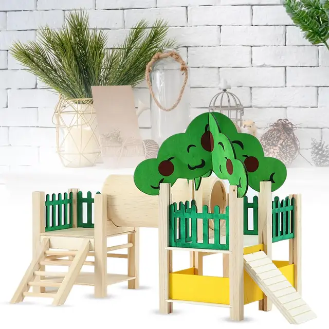 Wooden Hamster Playstand Playground Perch Gym Stand Playpen Ladders Exercise Playgym With Feeder Cage Accessories Exercise Toy 5