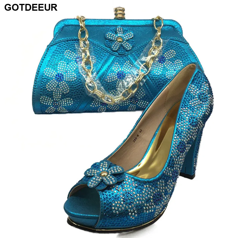 

Sky Blue Italy Shoe and Bag Set 2017 African Women Italian Shoe and Bag Set Decorated with Rhinestone Nigerian Shoes and Bag Set