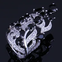 Jolly Enorme Planta Preto Cubic Zirconia CZ Branco 925 Anel de Prata Esterlina Para Mulheres V0528(China)