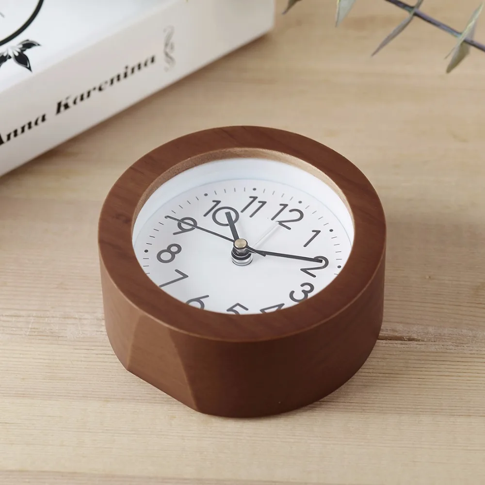  Round Alarm Clock Snooze Creative Retro Brown Luminous Table Desk Mini Clock Home Bedroom Decor Ala