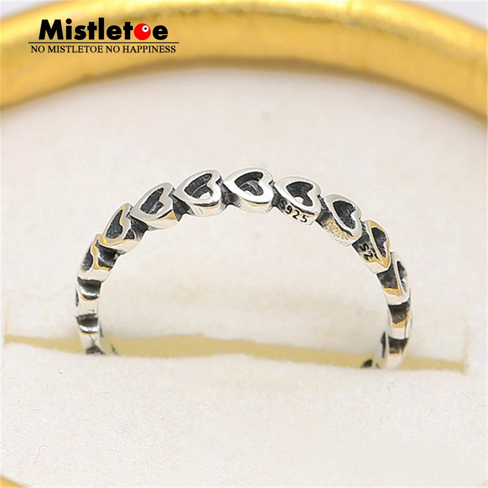 

Genuine 925 Sterling Silver Linked Heart Ring Compatible with European Jewelry