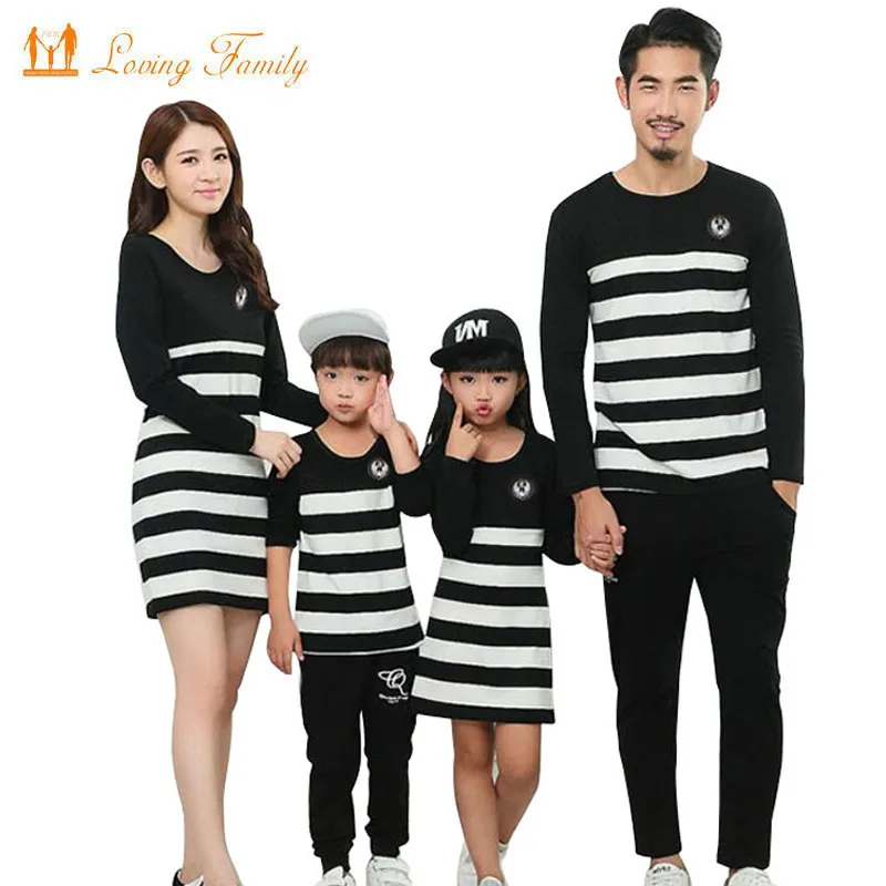 Mother Baughter Dresses Family Matching Outfits Striped Family Clothing
