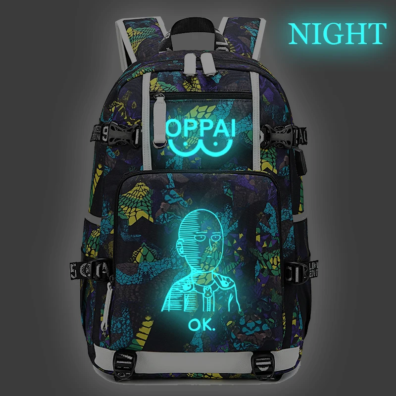 

18 inch backpack Luminous Prints bag Oxford Cloth Schoolbag Backpacks One Punch-Man bagpack waterproof laptop bag Teens Rucksack