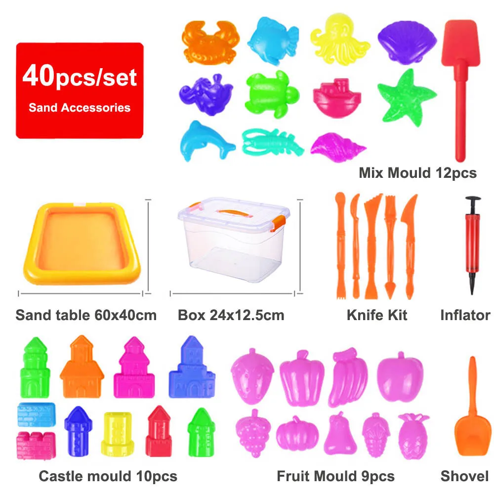 

40pcs/set 60x40CM No-mess Indoor Magic Play Sand Children Toys Inflatable Sand Tray Accessories Multi Shape Plastic Table