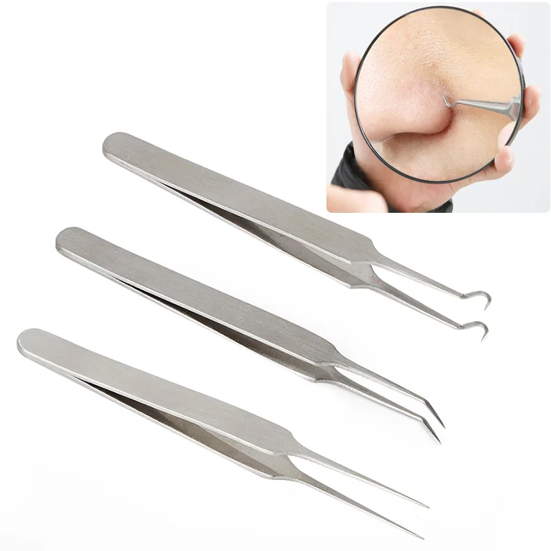

3Types Fashion Women Girls Bend Curved Facial Extractor Blackhead Acne Blemish Remover Tweezers Needle Beauty Skin Care Tool