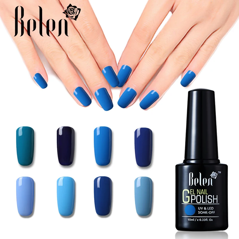 

Belen 10ML Blue Pure Solid Colors Series Nail Gel Polish UV LED Lamp Vanish Soak-off Long Lasting Semi Permanent Gel Varnish
