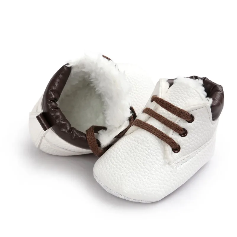 Младенческой Для мальчиков ясельного возраста зимние Теплая обувь для новорожденных мягкая подошва Кружево до первых шагов 0-18 месяцев