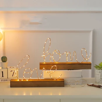 

Nordic Wire Nightlight Desktop Decorative Love/Home Shape Letter Lamp for Living Room JDH99