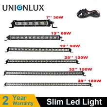 Супер тонкий светодиодный светильник Однорядный " 13" 1" 25" 3" 38" 30 Вт 60 Вт 90 Вт 120 Вт 180 Вт для внедорожника 4X4 ATV внедорожный светодиодный светильник