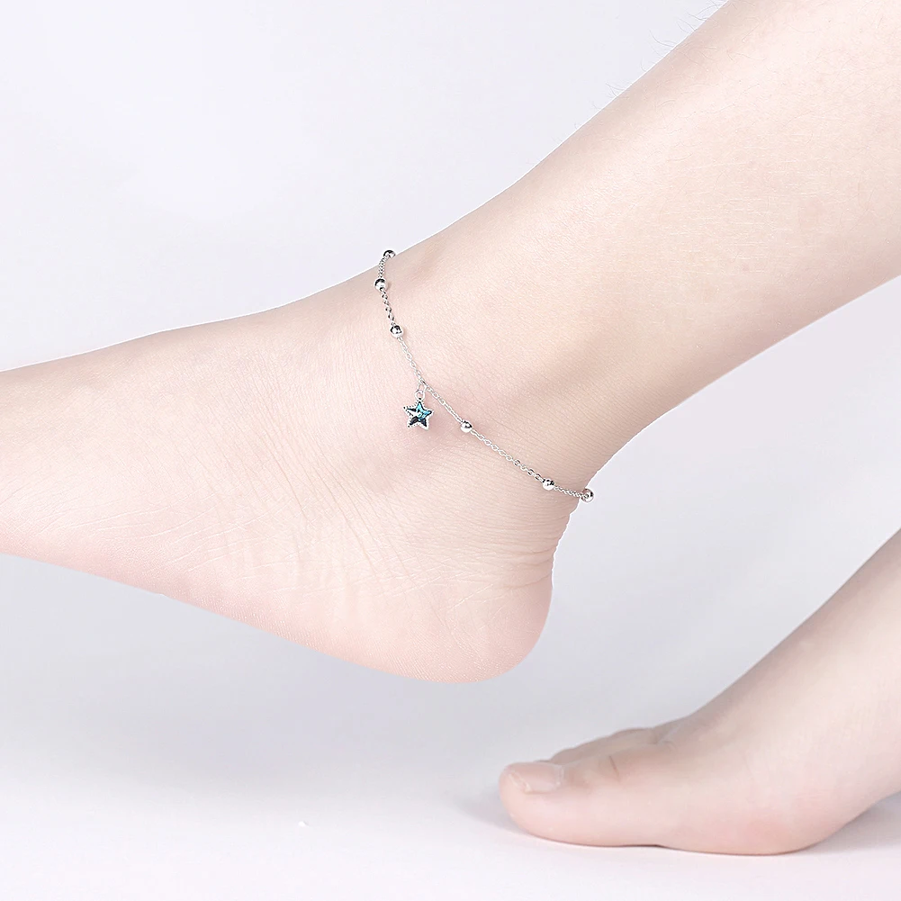 New Arrival Genuine 925 Sterling Silver Sweet Whisper of Star Cubic Zirconia Stone CZ Link Bracelet Ankle Luxury Silver Jewelry