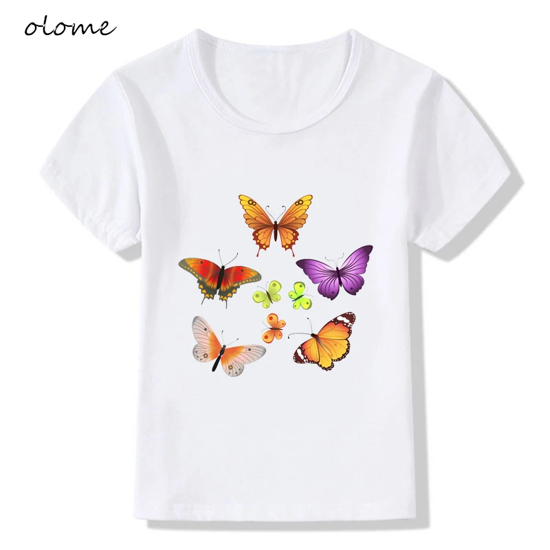 Новые летние футболки Детская цветная футболка с принтом бабочки красивая белая детская футболка с красивым дизайном Детские футболки с короткими рукавами для маленьких девочек