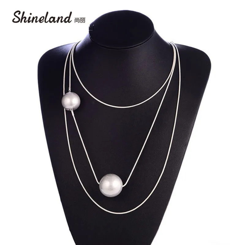 

Shineland 2018 Collares Fashion Punk Statement Necklaces & Pendants For Women Multilayer Silver Color Ball Collier Femme Bijoux