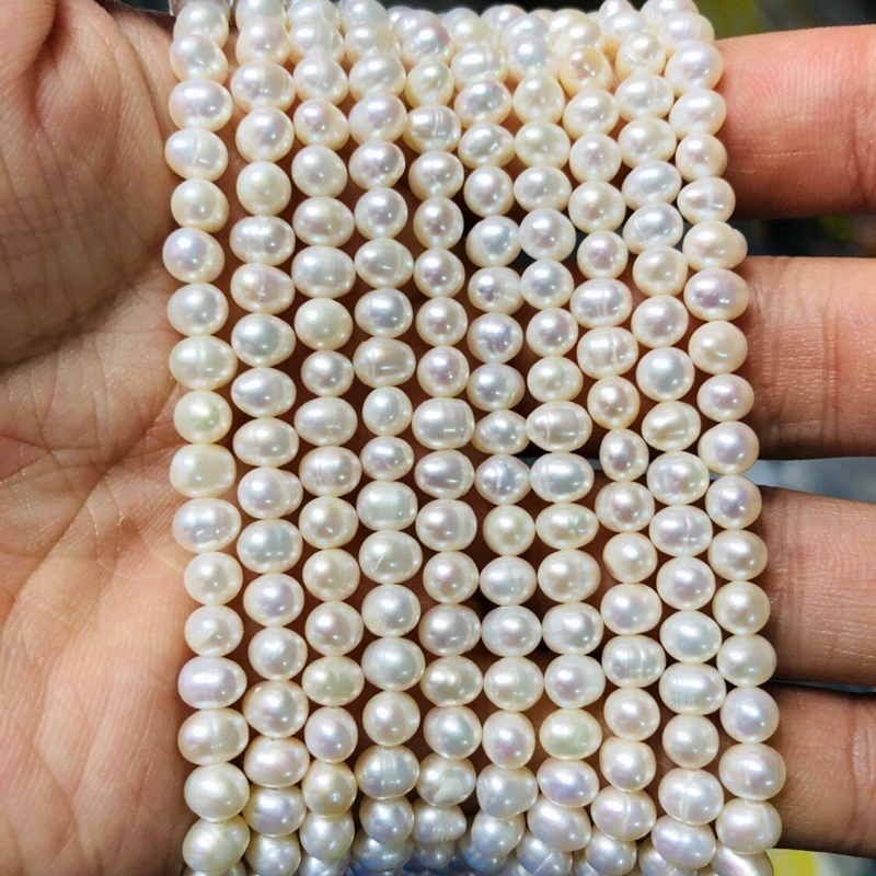 

Fashion Pearl Beads 5 strings/lot 4*6 mm Fresh Water Pearl Jewelry Beads Necklace 16"/string.Free shipping