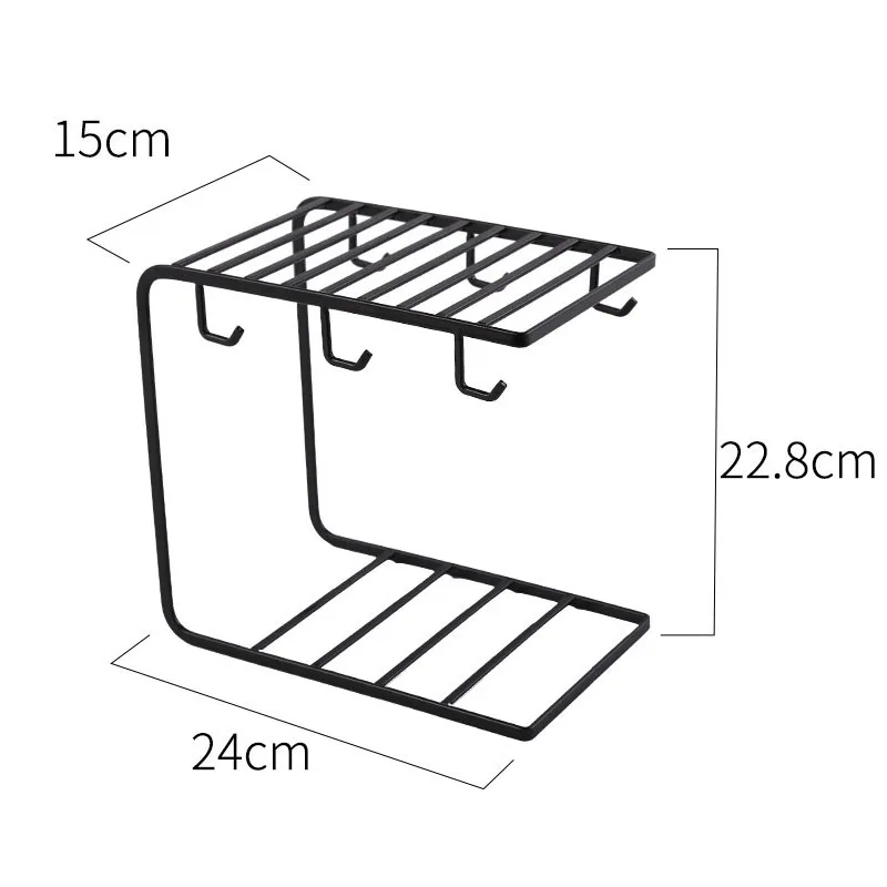 Железный кухонный органайзер для ванной комнаты полка для хранения стеллаж для кофейных чашек шкаф подвесной крючок полки для полотенец грудь сушилка для чашек держатель - Цвет: black