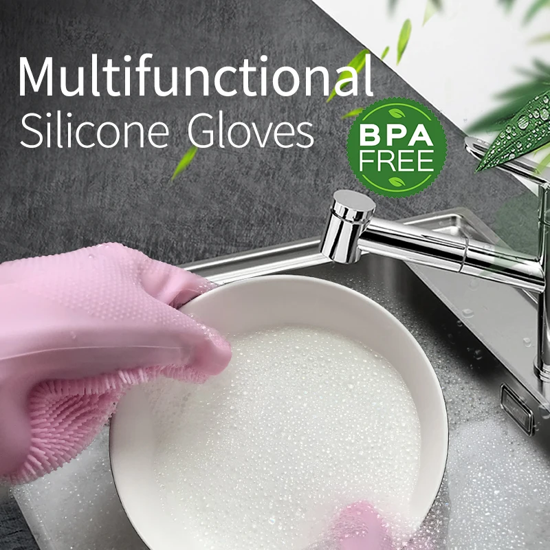 

Silicone Dusting Dish Washing gloves Cleaning Gloves Household Scrubber Insulated Helper Brush For Kitchen Bathroom Pet Window