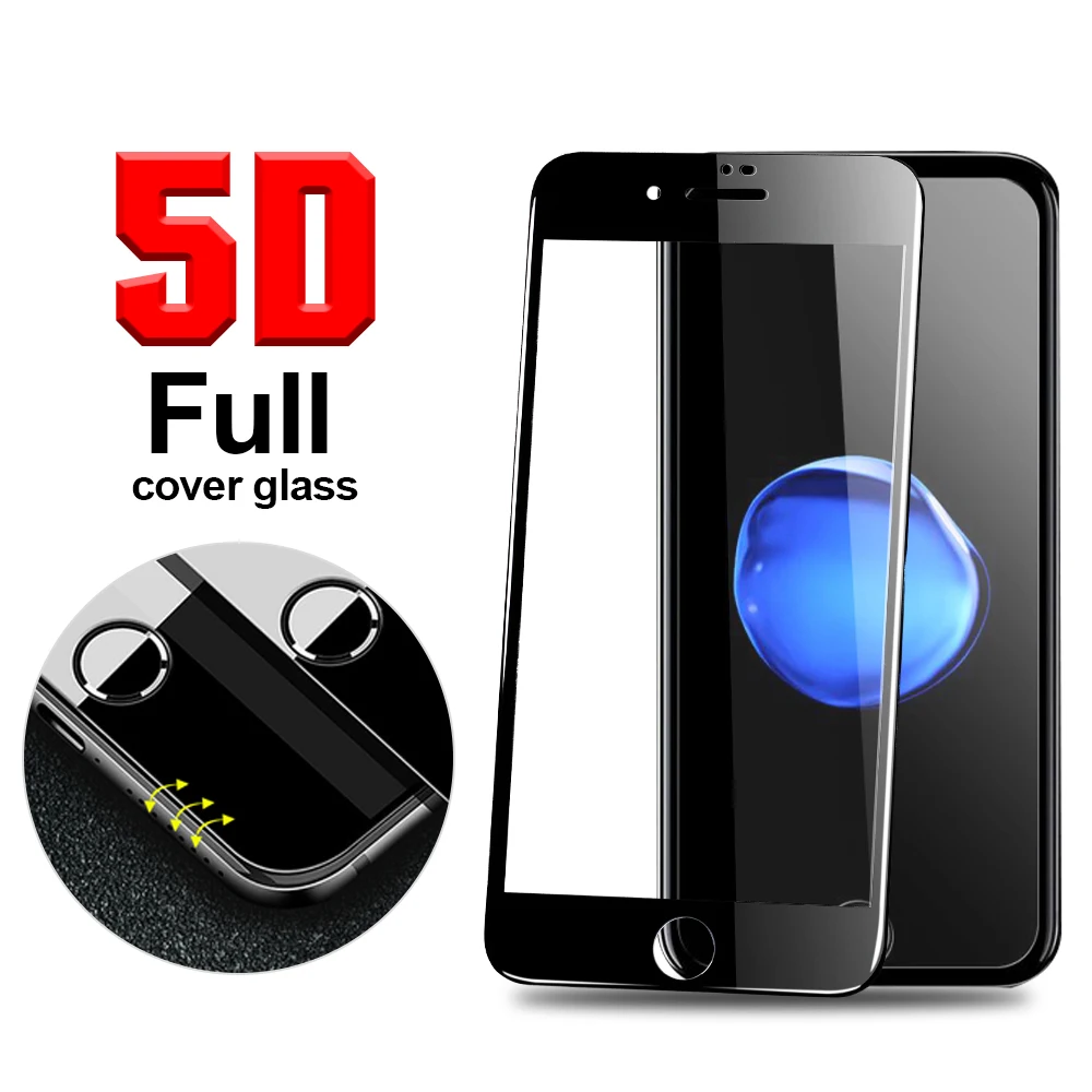 

5D 9H Tempered Glass for iphone 8 7 6 6s Plus Screen Protector for iphone x 7 8 6s full cover protective Film Anti-Scratch black