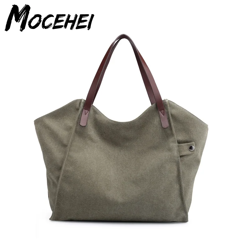 

Canvas Shoulder Bag Women Casual Vintage Solid Satchels Handbag ZYC109