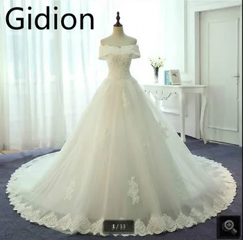 

Stylish ball gown real picture off the shoulder pearls appliques wedding dresses v neck beading bridal gowns hot sale