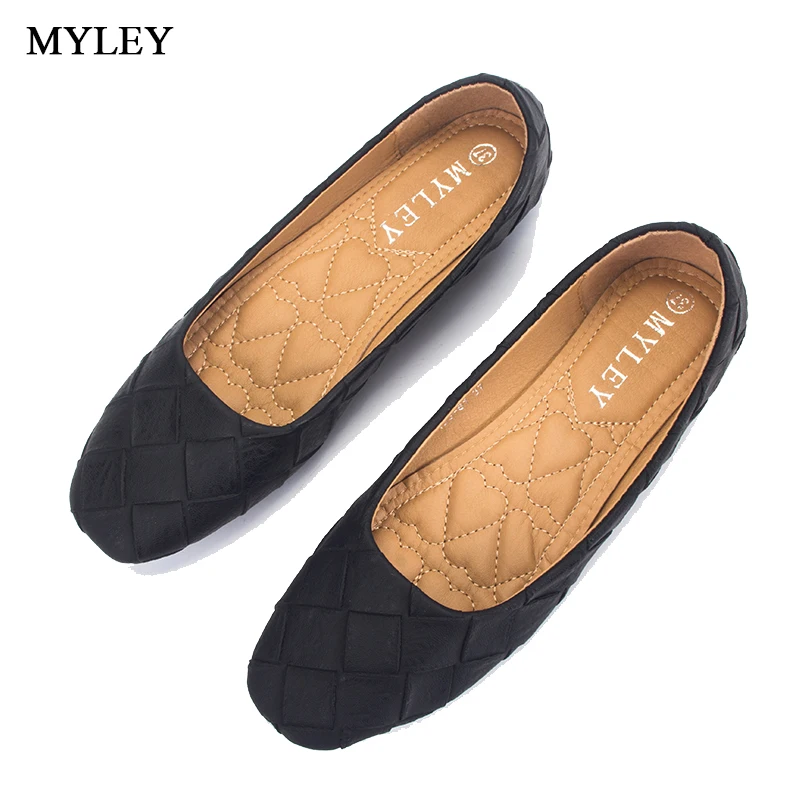 

MYLEY Fashion Women's Casual Square Toe Style Low Cut Soft Flat Bottom Slip-On Shoes Ladies Black/Brown Shoe