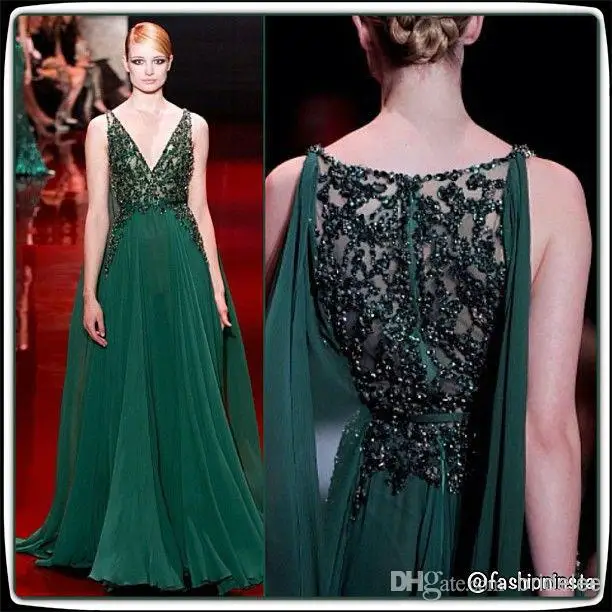 2017 Distinctive Dark Green V Neck Sleeveless Elie Saab Prom Dresses 2017 Distinctive Dark Green V Neck Sleeveless Elie Saab Prom Dresses Floor Length Zipper Sequins Lique Chiffon Evening Gowns In From